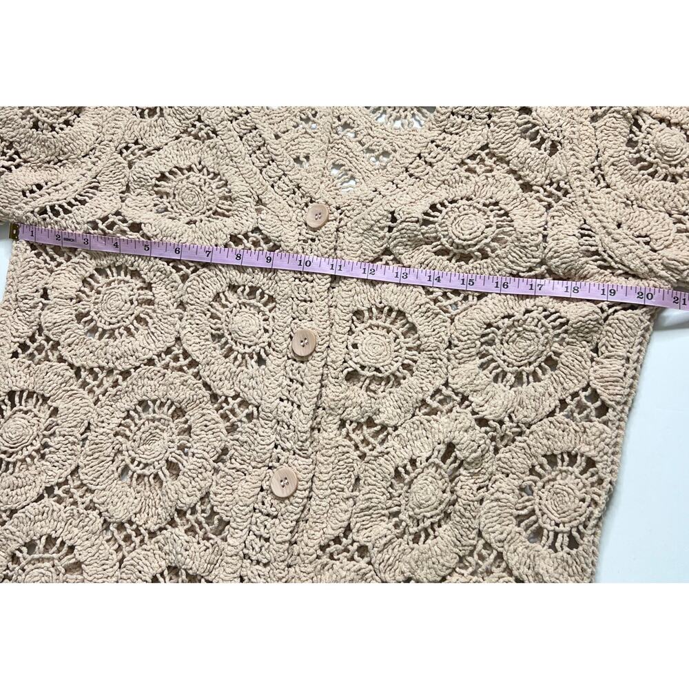 POL Crochet Cardigan Tan Boho Floral Button Front Open Knit Sweater Medium - Picture 5 of 10